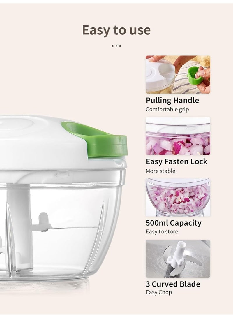 هابي هوم قطاعة خضار يدوية متعددة الاستخدام 500 مل بحبل سحب – مفرمة ثوم وبصل وفواكه ومكسرات وأعشاب ولحوم بدون كهرباء، شفرات ستانلس ستيل حادة، وعاء آمن خالي من BPA، خفيفة وسهلة التنظيف للمطبخ والسفر والتخييم - Image 5